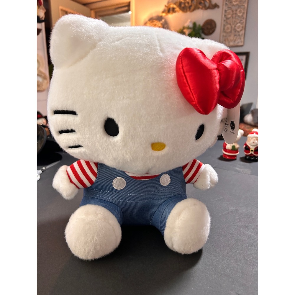 Kidrobot Hello Kitty Plush Red Bow Denim Overalls Red Stripes Kids Toy Gift 13"